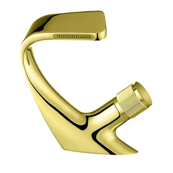 Modern Luxury Bathroom Basin Faucet Single-Hole Gold Waterfall Tap New Design Single Handle Ceramic Valve Brass Metered