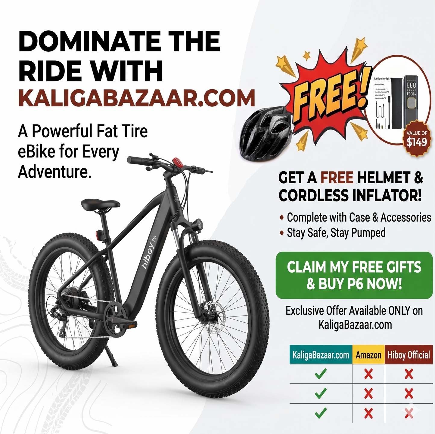 Available Hiboy P6 Fat Instore Available Tire Electric Bike for Urban Country Road Pay in 3 Years RBC Free Helmet