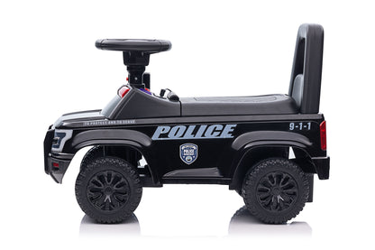 Ride On Push Police Car, Toddler Foot-to-Floor Sliding Toy with Steering Wheel, Megaphone, Horn, Headlights, Under Seat Storage, Kids Racer Walking Gift for Boys Girls 3+ Years Old (Black)