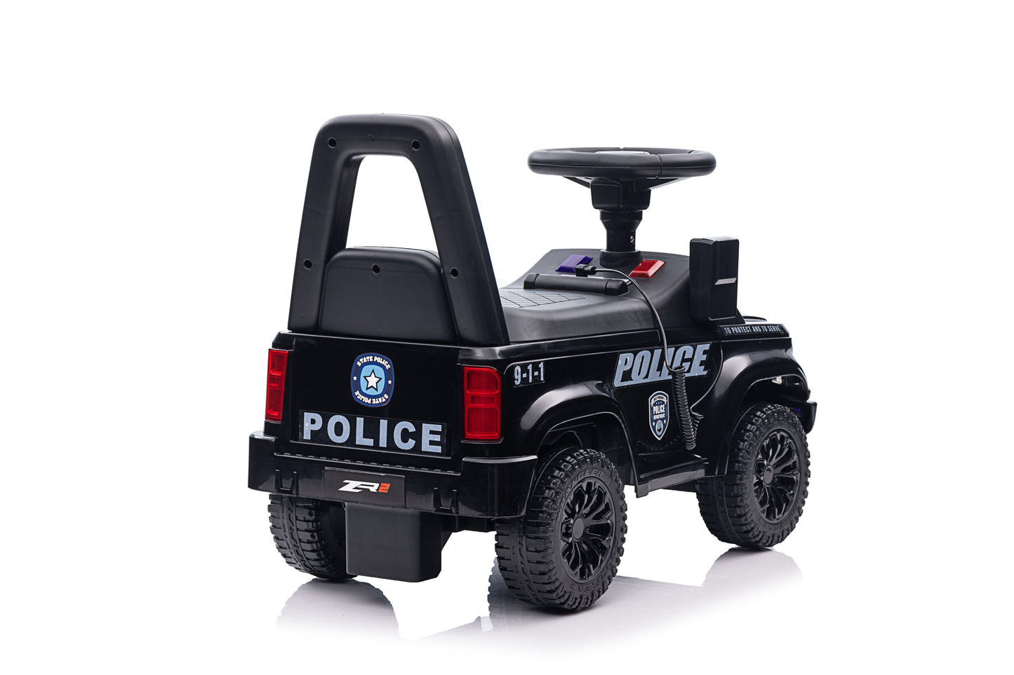 Ride On Push Police Car, Toddler Foot-to-Floor Sliding Toy with Steering Wheel, Megaphone, Horn, Headlights, Under Seat Storage, Kids Racer Walking Gift for Boys Girls 3+ Years Old (Black)
