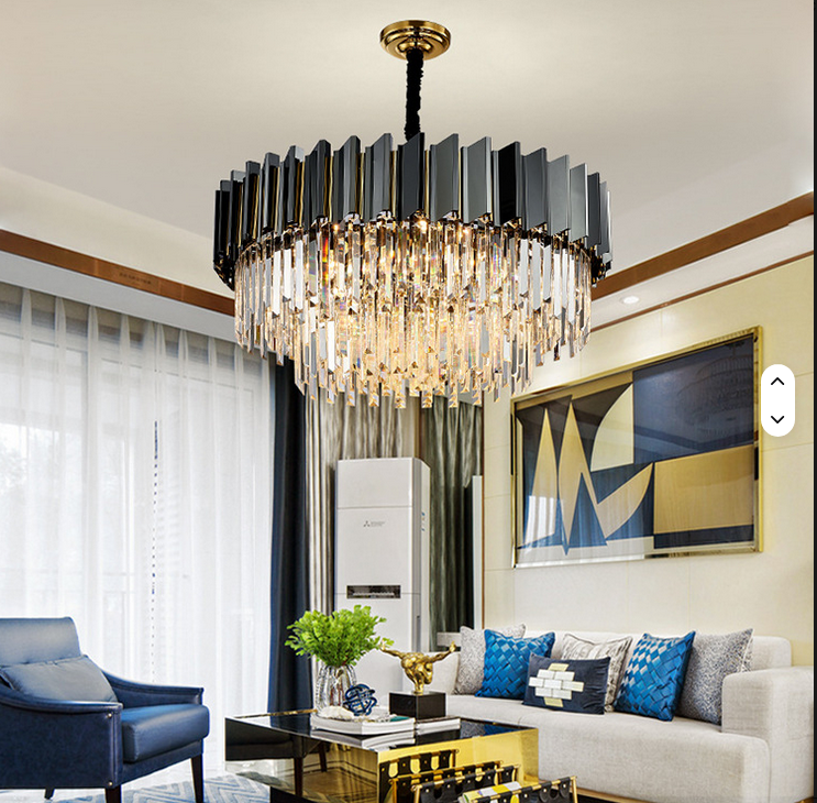 Modern Black Pendant Light Luxury Gold Wedding Crystal Chandelier Led Lamp Living Room Bedroom Bar Hang Lamp