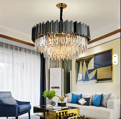 Modern Black Pendant Light Luxury Gold Wedding Crystal Chandelier Led Lamp Living Room Bedroom Bar Hang Lamp