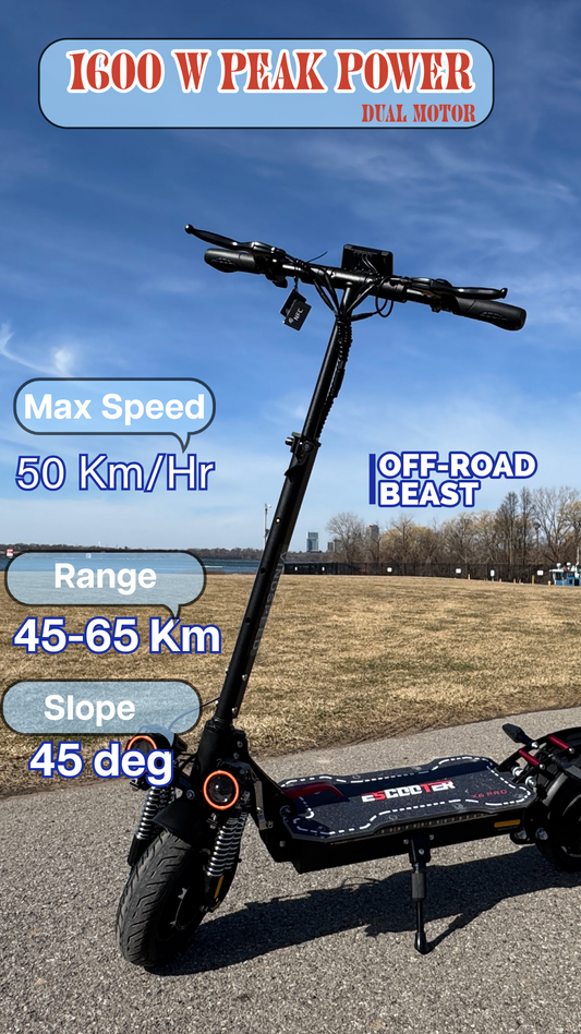 Off Road Beast Electric Scooter 30 - 50 Km/hr  and 45 to 65 Km Range 1600W Motor with Free Helmet Perfect Birthday Gift