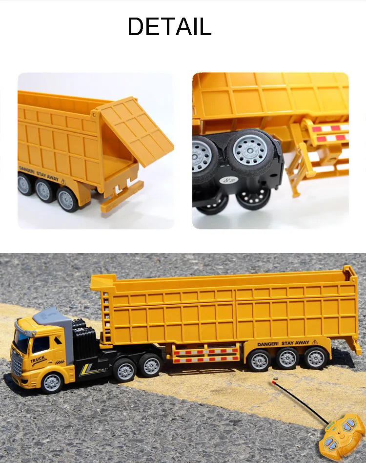 1：48 Scale four function light remote control dump engineering trailer Ride on Truck Yellow