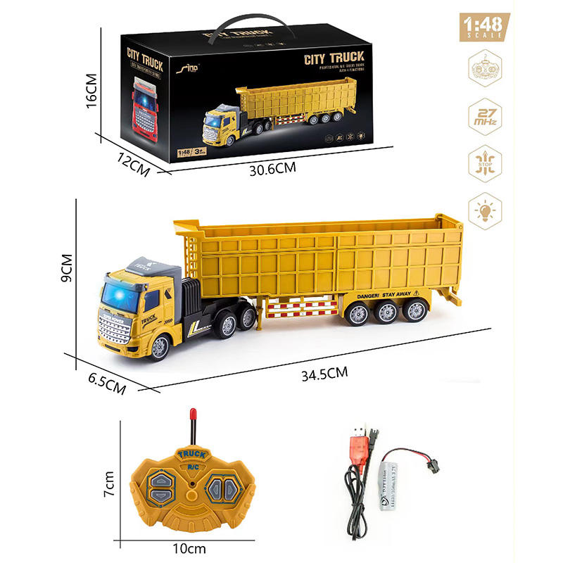 1：48 Scale four function light remote control dump engineering trailer Ride on Truck Yellow