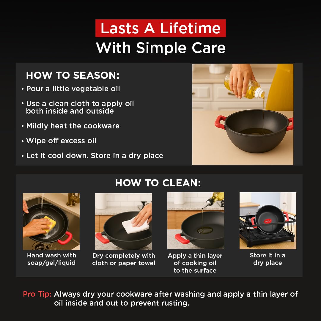 Pigeon Imperi Cast Iron Kadai With Lid 260