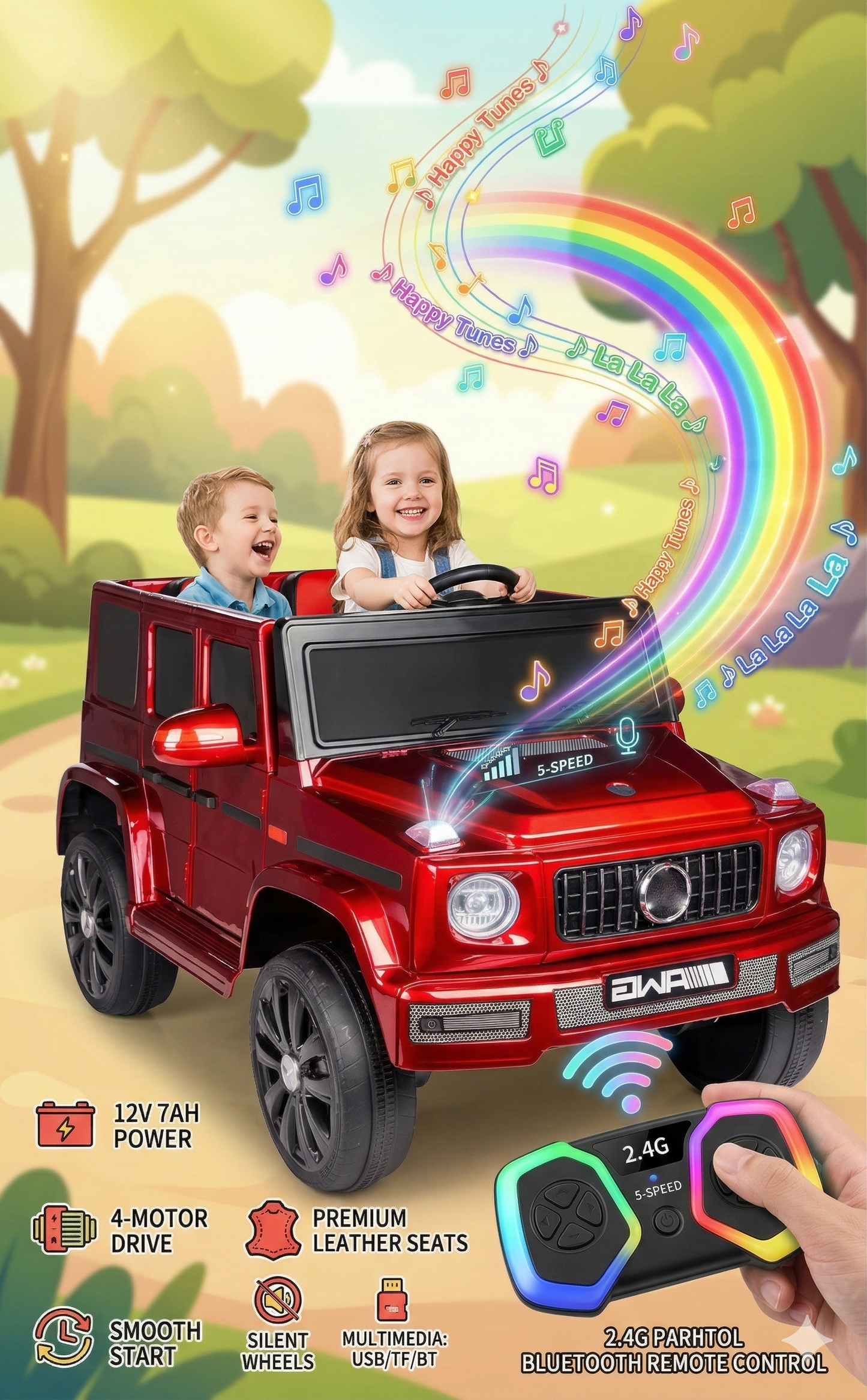 AMG Mercedes UTV Luxury Ride on Car 12 Volts 380 x 4 Motor 2 Seater Red Painted  Leather Seats Birthday Gift Christmas Gift