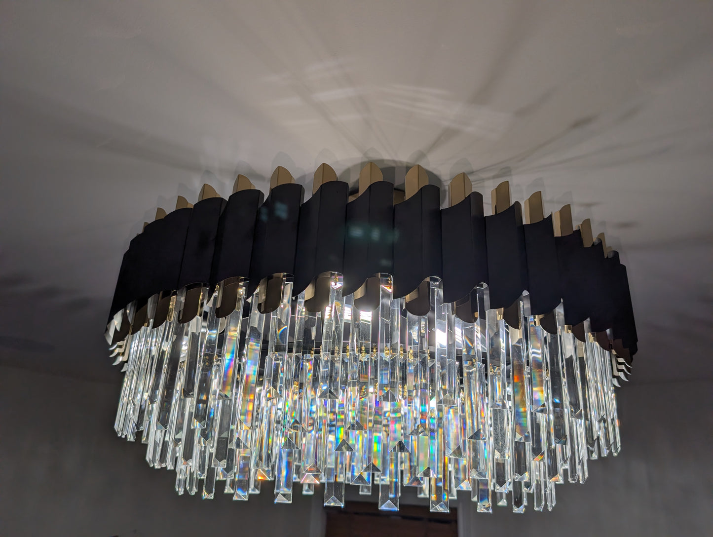 Modern Black Pendant Light Luxury Gold Wedding Crystal Chandelier Led Lamp Living Room Bedroom Bar Hang Lamp