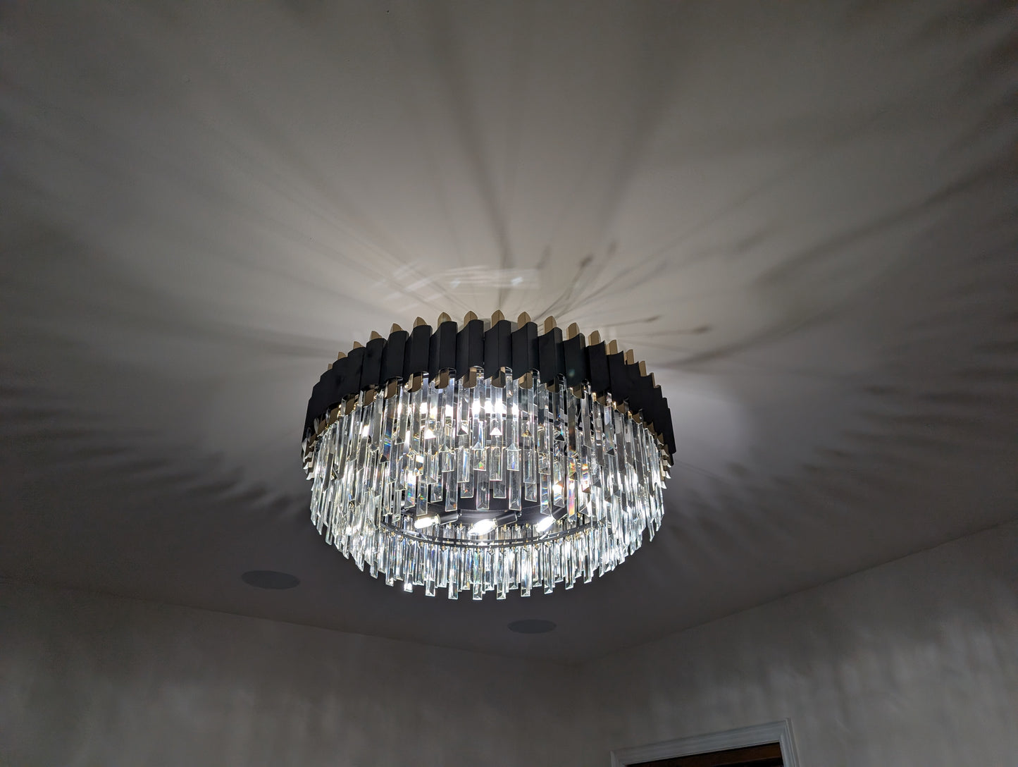 Modern Black Pendant Light Luxury Gold Wedding Crystal Chandelier Led Lamp Living Room Bedroom Bar Hang Lamp